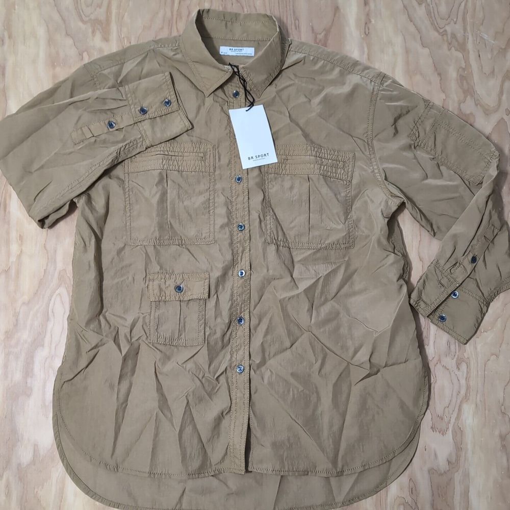 NWT Banana Republic Sport Parachute Buttoned Utility Shirt, Tan, Size Med Petite